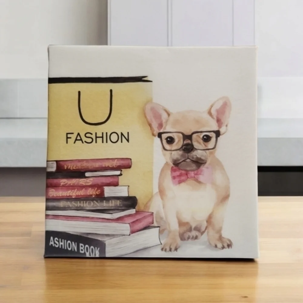 Animal Wall Art Canvas Fashion Book Corgi  French Bull Dog Glam Home Décor 7 × 7